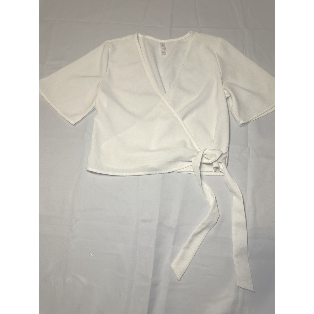 Xhilaration White Wrap Top Small Tie Side V Neck Cropped Career Chic Boho